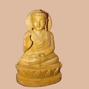 Wooden Japanese Buddha Interpreting the Dharma Handcrafted Idol Feng Shui Indian